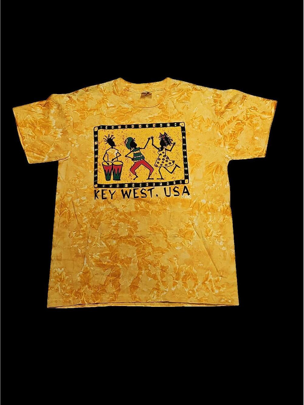Key West USA Graphic Tee Yellow Tie Dye Delta Pro Weight Adult Medium
